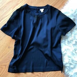 EUC J Crew Navy Shirt Short Sleeve Lace Small​​​​​